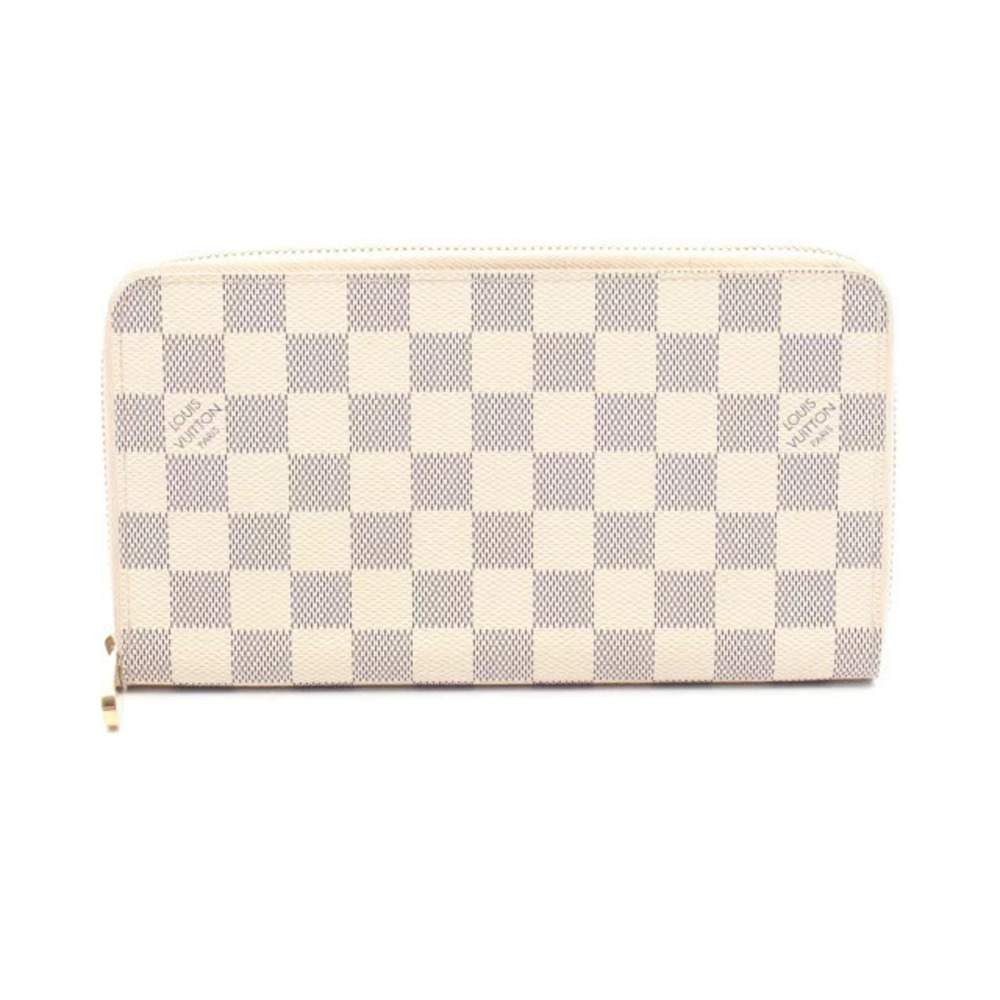 Louis Vuitton Zippy Organizer Round Long Wallet Canvas Damier Azur White
